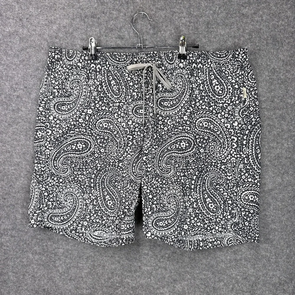 Onia Swim Trunks XXL Navy White Paisley Nylon Mesh Lined Spanish Fabric Shorts